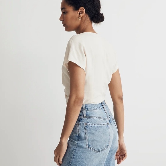 Madewell linen ruched button front top natural undyed - Picture 2 of 7